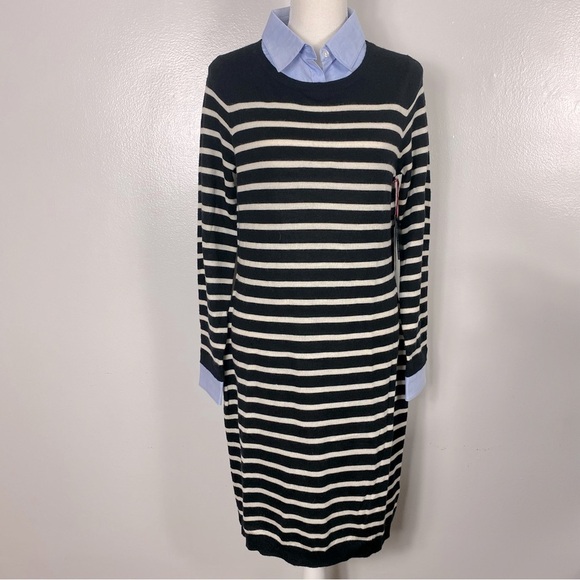 Merino wool striped sweater dress with collar/cuffs Cynthia Rowley - Picture 1 of 7